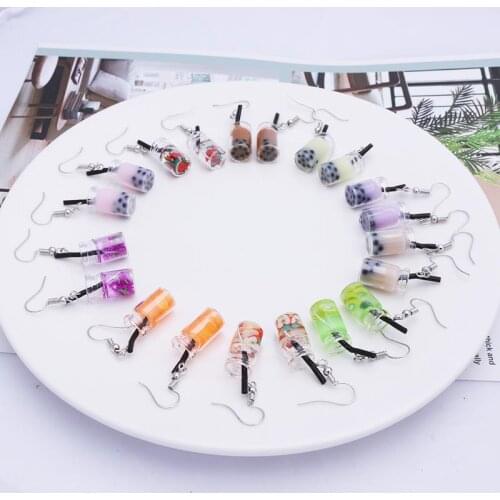 Fashion Statement Earrings 2019 Round Geometric Earrings For Women Brincos Milk Pearl Tea Fruit Juice Drink Cup Earrings