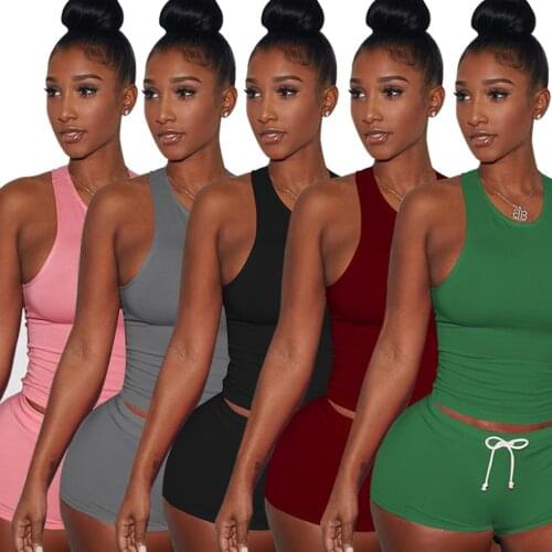 HGTE Stylish Hot Summer New Women Casual Slim Outfits Crop Sleeveless Top Short Pants Casual Jumpsuits 2PCS Clothes Set