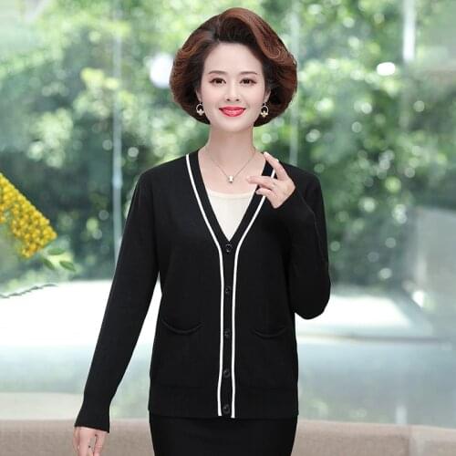 Knitted Cardigan Women Korean Sweater Long sleeve V neck Cardigans Casual Single Breasted 4XL Coat Black White