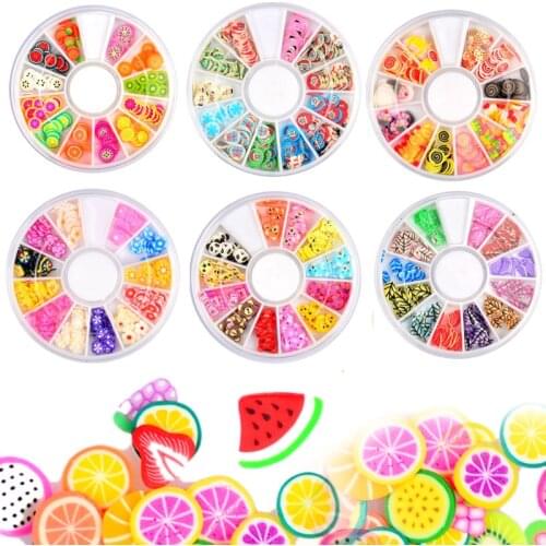1 Wheel Polymer Soft Clay Slices Flakes Nail Art Decoration Fruit Butterfly Cartoon Candy Xmas Mixed Design DIY Nail Accessories