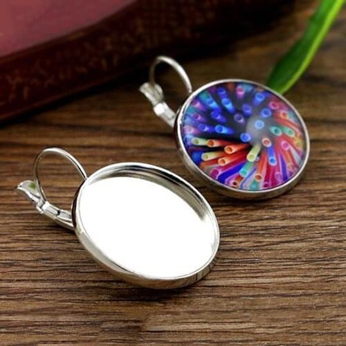 20mm 10pcs Rhodium Color plated French Lever Back Earrings Blank/Base,fit 20mm glass cabochons,buttons;earring bezels (L5-15)