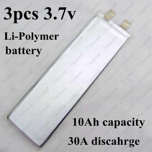 3pcs Brand 3.7v 10ah battery li polymer high drain 30A discharge lithium for 3s 11.1v 12V pack diy 12.6v power tool LED lights