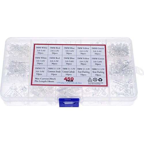 450Pcs/Box White Green Red Blue Yellow UV LED Ultraviolet Light-emitting Diode Slow/Fast Flash RGB Light