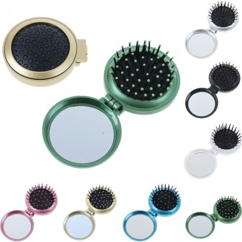 7 Colors Portable Round Folding Massage Comb Hair Brush With Mirror Compact Travel Pocket Bag Comb Easy To Carry For Women