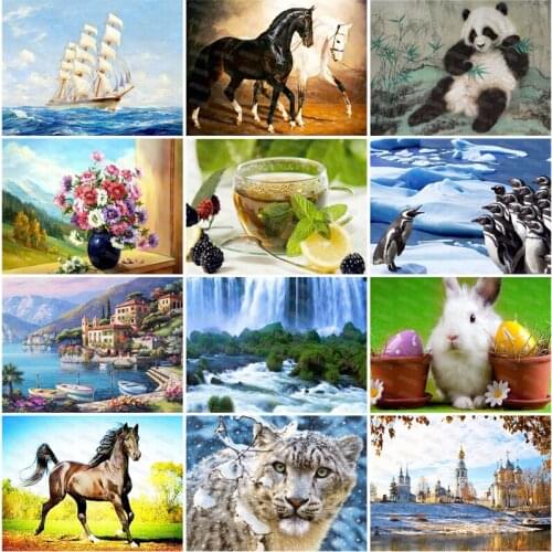 Diy Diamond Painting National Protected Animals National Treasure Panda Snowy Leopard Penguin White Galleon Poster Painting