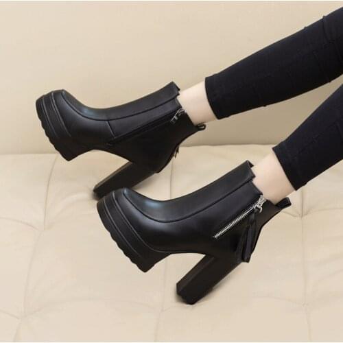 Leather Boots Platform Women Shoes High Heel 10cm Sexy Party Shoes for Girls Women Black Heels Platform Boots High Heels Boots