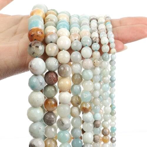 Natural Stone Beads Faceted Colorful Amazonite Stone Round Spacer Beads For DIY Jewelry Making Bracelet Necklace 4/6/8/10/12MM