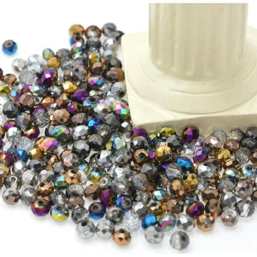 Dark Metal Color Multicolor 3*4mm 4*6mm Half Alloy Rondelle Faceted Crystal Glass Quartz Charms Beads for Jewelry Making