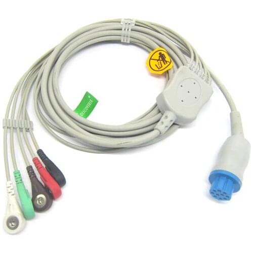 One-piece ECG cable with 5leads,snap,compatible for DATEX patient monitor