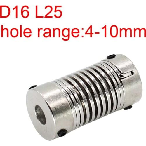 D16 L25 4mm 10mm spring coupling Spring screw coupler Elastic aluminium alloy bellows shaft coupling