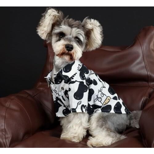 Pet Cat Dog Clothes Spring Summer Vacation Cow Printing Shirt French Bulldog Chihuahua Sphynx Hairless Cute Dog Hawaii Shirt