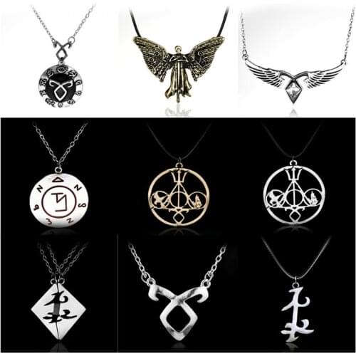 Dongsheng The Mortal Instruments City of Bones necklace vintage Angelic Power Runes Shadowhunters pendant men and women Gift -30