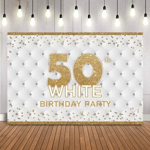 50th White Birthday Party Backdrop Adult Womens and Men Heardboard Photo Booth Background fifty Birthday Party Banner