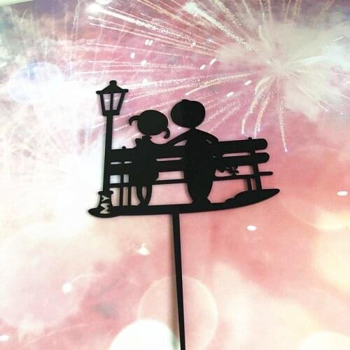 INS New Cartoon Wedding Acrylic Cake Topper Romantic Black Cupcake Topper For Wedding Anniversary Party Cake Decorations