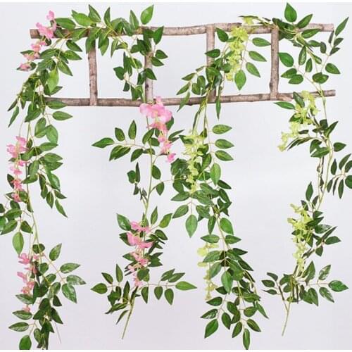 2m Artificial plants Creeper green leaf Wisteria Flower Simple Wedding Decoration Hanging Garland Festive Party Supplies