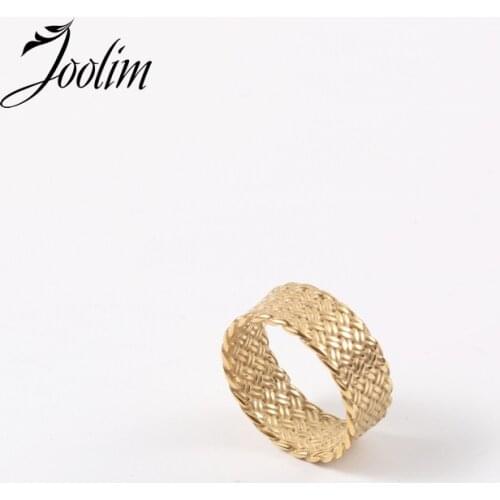 Joolim High End 18K Gold PVD New Easiest Board Knit Rings for Women Stainless Steel Jewelry Wholesale