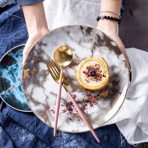 Ceramic Nordic ins Wind online celebrity Marble Dining Plate Domestic Ceramic Western Food Plate Steak Plate Breakfast Plate