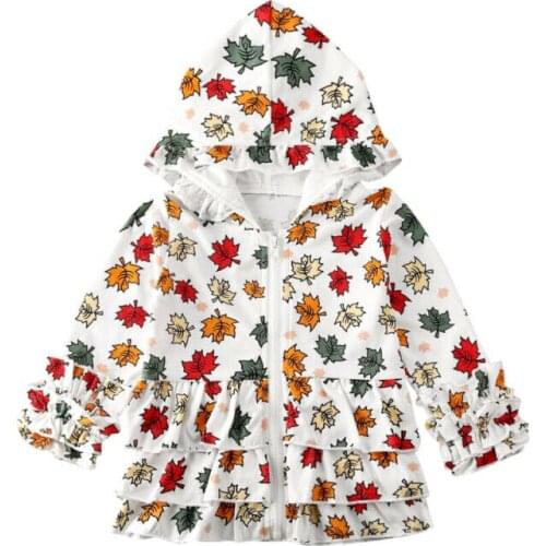 1-5 Years Kids Baby Girl Coat Maple Leaf Print Zipper Hoodies Jacket For Girls Floral Outerwear Girls Spring Autumn Coats Tops