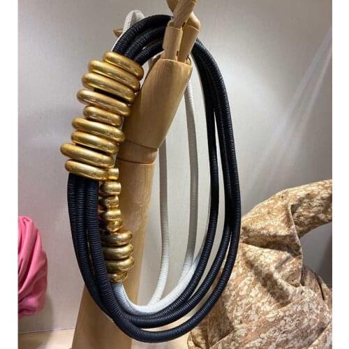 Metal 2021 Fashion Elegant Becoration Leather Belt High Street Wild Multilayer Line Multicolor Cowskin Belt
