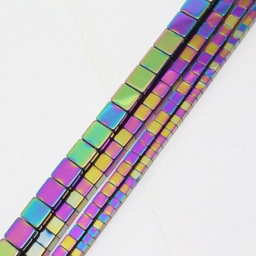 Mini. order is $7! 2x2,3,4,6x6mm Multicolor Plating Hematite ironstone Square cube Spacer DIY Loose Beads Strand 15"