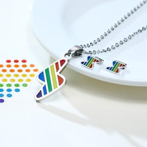 2021 Fashion LGBT Stainless Steel Material Rainbow Lightning Personalized Pendant Necklace Suitable For Coupless Jeweiry