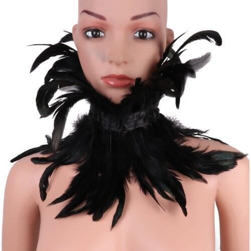 US STOCK Performance Show Feather Collar Wrap Cape Gothic Style Natural Real Feathered Collar Choker for Halloween Costume Party