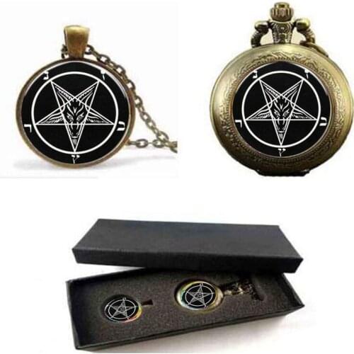 Newest 2017 Baphomet Pentagram 1 Logo Pendant Necklace Bronze vintage choker statement women Jewelry