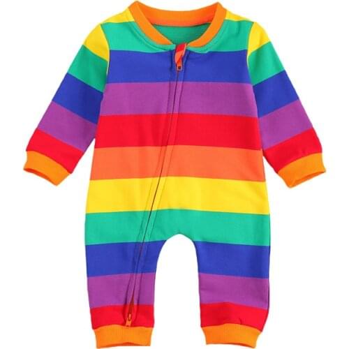 0-24M Newborn Kid Baby Boy Girl Clothes Rainbow Striped Long Sleeve Romper Cute Sweet Jumpsuit Autumn Winter Outfit