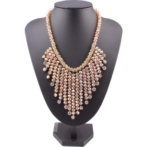 Wholesale New Fashion Female Glass Crystal Statement Necklace Transparent Bead Tassel Pendant Chunky Women Necklace