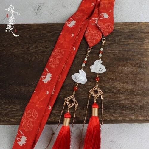 Original Handmade Hanfu Tassels Hair Band Red Hair Band Hair Accessories Headdress Rabbit Antique Waistband Streamer