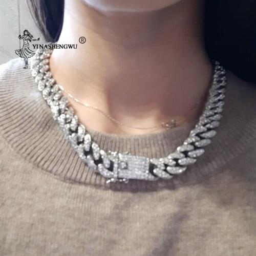 Punk Miami Cuba Necklace with Rhinestone Necklace Hip Hop Big Dumpty Aluminum Gold Color Thick Chain Necklace Jewelry Fashioneve