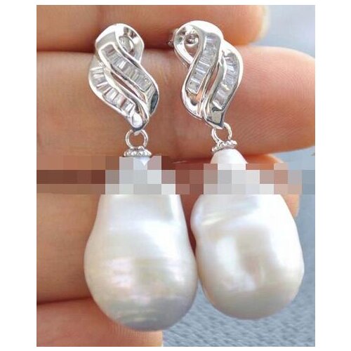 Selling Jewelry>>shitou 00731 white baroque keshi reborn pearl inlay crystal dangle earring