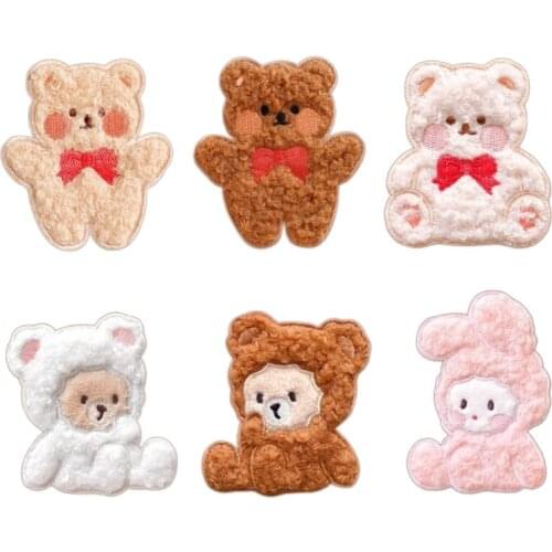 50pcs/lot Embroidery Patches Curly-haired Teddy Bear Sheep Rabbit Animal Scarf Craft DIY Clothing Decoration Phone Case