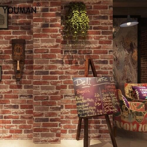 Rustic Vintage 3D Faux Brick Wallpaper Roll Vinyl PVC Retro Industrial Loft Wall Paper Red Black Grey Yellow Washable Home Decor