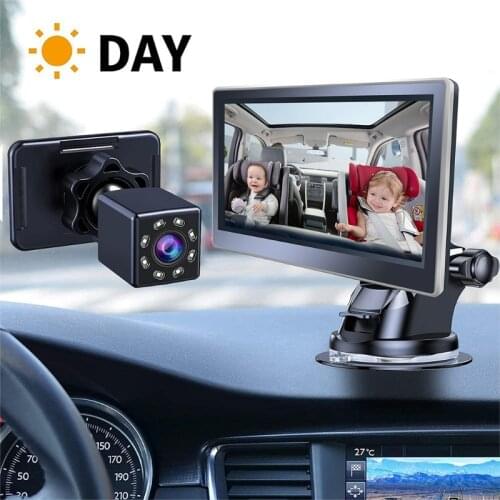 5inch Folding Baby Child Car Seat Mirror 360°Adjustable Infants Safety Back Seat Monitor with High Definition Night Vision Came