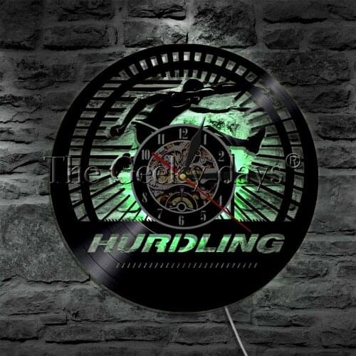 Sports Hurdling LED Lighting Wall Clock Color Changing Wall Light Vinyl With Remote Controller Atmosphere Night Light