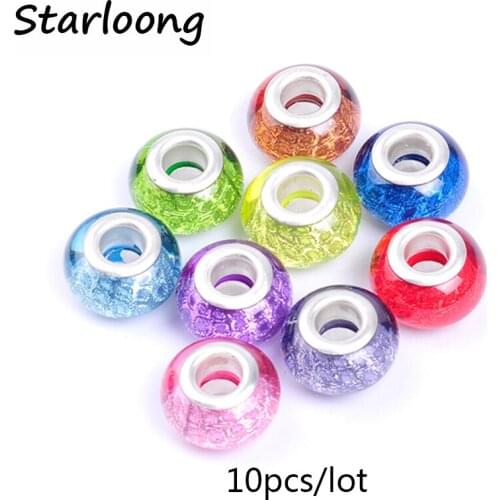 10pcs/lot mixed colors glass lampwork glazed beads spacer large hole beads fit for European charm bracelet for jewelry making