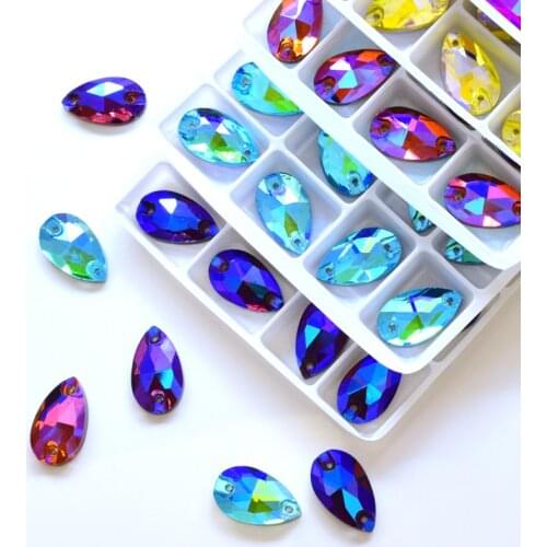All Size Sew On Rhinestone colors Crystal AB Popular Drops Sew On Crystal Stones 2 Holes Clothes DIY Make wedding Dress shoes