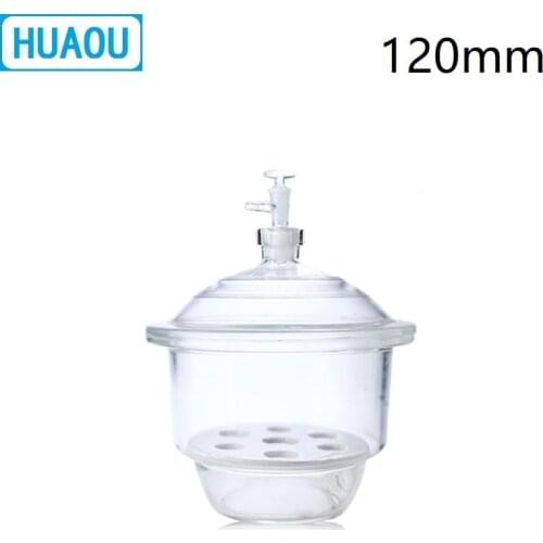 HUAOU 120mm Vacuum Desiccator with Ground - In Stopcock Porcelain Plate Clear Glass Laboratory Drying Equipment