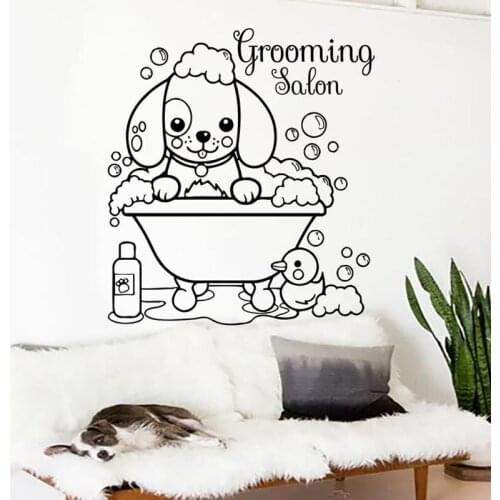 Grooming Salon Wall Decal Logo Cartoon Dog Pet Shop Interior Decor Door Window Vinyl Sticker Animals Bathe Art Wallpaper E089