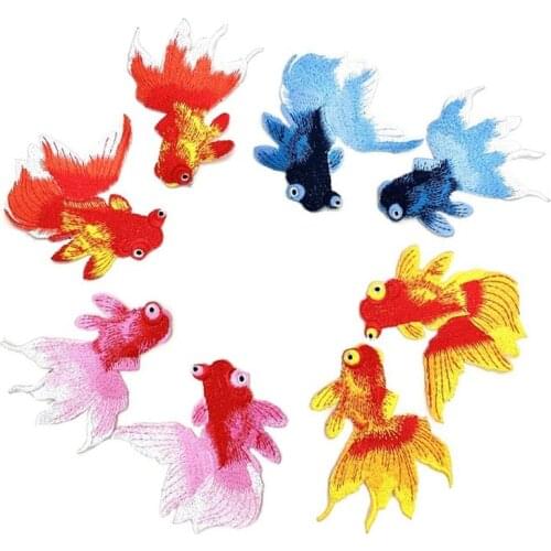Goldfish Animal Fish Embroidered Patches Chinese Ethnic Style DIY Sewing Patch Embroidery Applique Decorations for Clothes Shoes