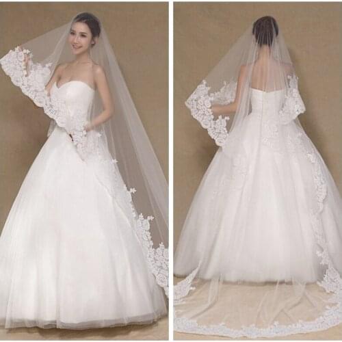 High Quality Lace Appliques One Layer Bridal Veil 2019 3M Long Cathedral Veil Royal White ivory Wedding Head Veil For Bride