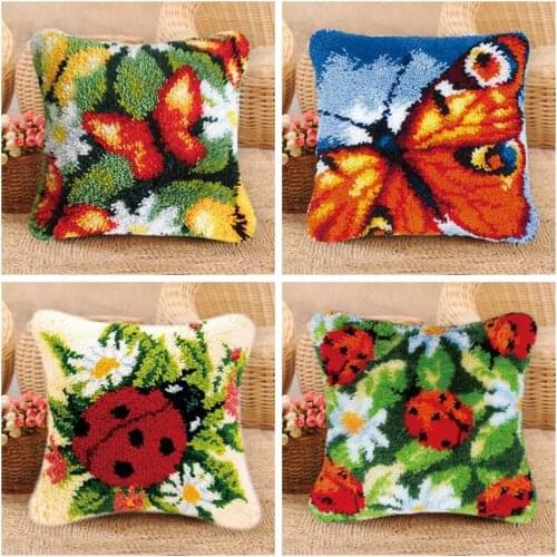 Butterfly Latch Hook Kit Rug Cushion Pillow Mat DIY Craft Flowers Cross Stitch Needlework Crochet Embroidery hook rug kits
