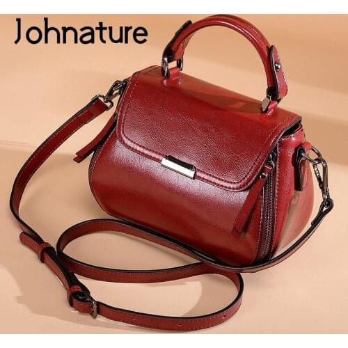 Johnature Fashion Women Bag 2021 New Versatile Leather Handbag Leisure Solid Color Large Capacity Female Shoulder Messenger Bags