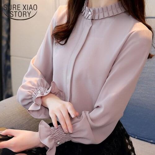 Summer fashion women blouses shirts OL chiffon blouse long-sleeved womans blouse solid womens tops and blouses1016 40