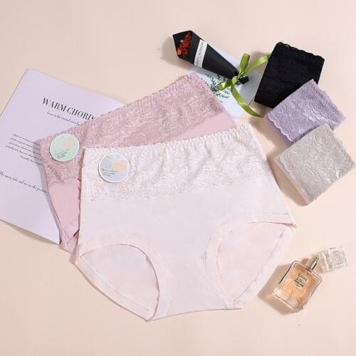 Womens Solid Color Sexy Lace High Waist Panties Girl Comfortable Fit Briefs Family Daily Cotton Safety Does Not Fade