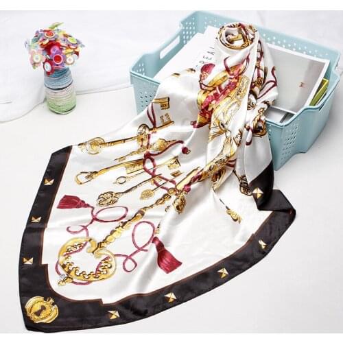Printed Silk Scarf Womens 2019 New Versatile Silk Like Square Scarf European and American Professional Satin Scarf