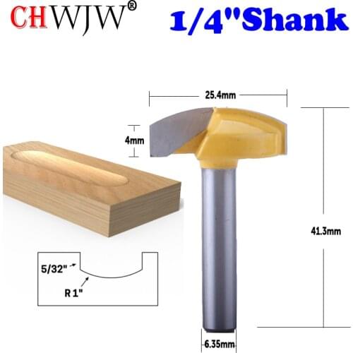 CHWJW 1PC 1/4" Shank 1" Radius Horizontal Crown Router Bit door knife Woodworking cutter