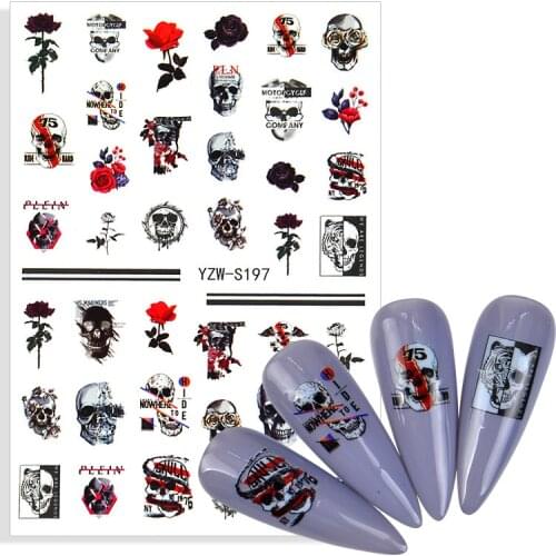 2021 NEW Halloween Day Nails Sexy Red Rose Skull Bones Horror Big Eye 3D Nail Sticker Decals Nail Design for Adhesive Wraps
