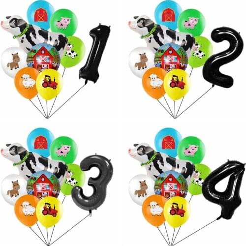 9pcs Walking Cow Party Balloon Happy Birthday Party Foil Number Balloons Kids Farm Animal Birthday Party Decorations Globos